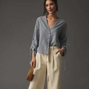 Pilcro Ruched-Sleeve Poplin Blouse